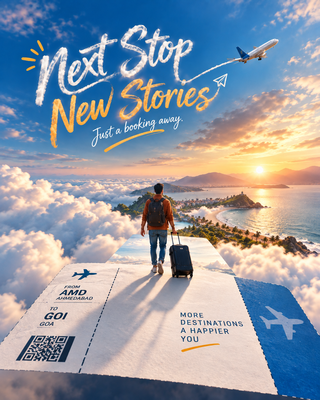 Creative travel advertisement for flight booking