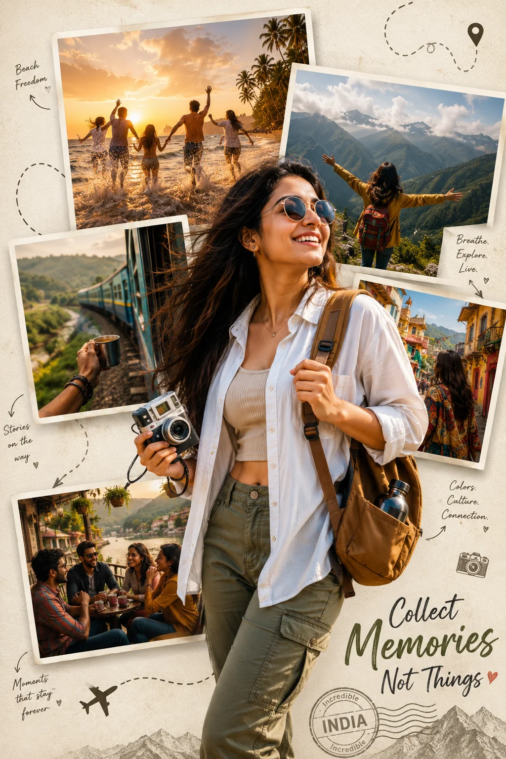 Travel memories from journeys across India with friends, beaches, mountains and scenic experiences