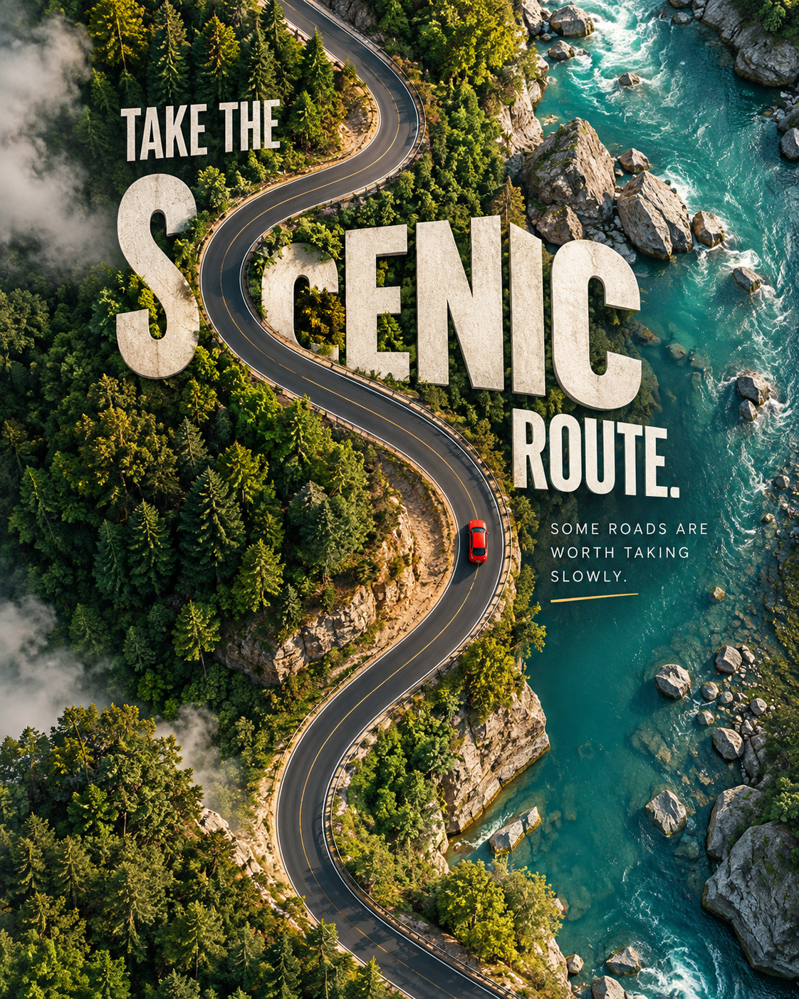 Creative travel advertisement for road travel